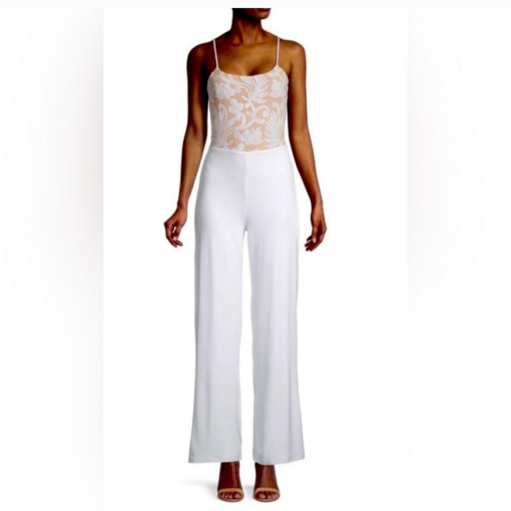 NWT BEBE Salt1233 Sequin Tie-Back Wideleg Jumpsuit SZ XL